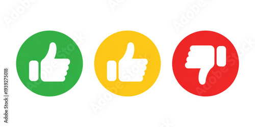Three colorful thumbs up, thumbs neutral, and thumbs down icons representing likes, neutral, and dislikes Vector