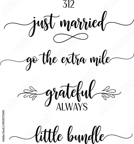 Elegant calligraphy phrases on a white background for various occasions and sentiments.