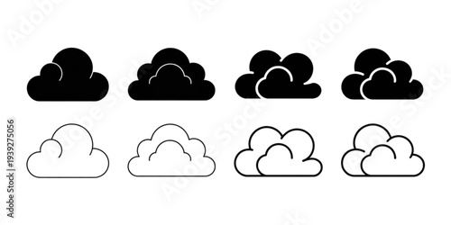 Four different types of clouds illustrated in black and white line art style Vector