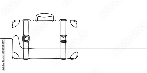 Vintage leather suitcase continuous one line drawing, Continuous one line drawing stack of suitcases. Travel experience concept. Single line draw design vector graphic illustration, One continuous