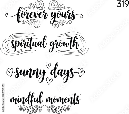 Four aesthetic phrases written in black ink on a white background.