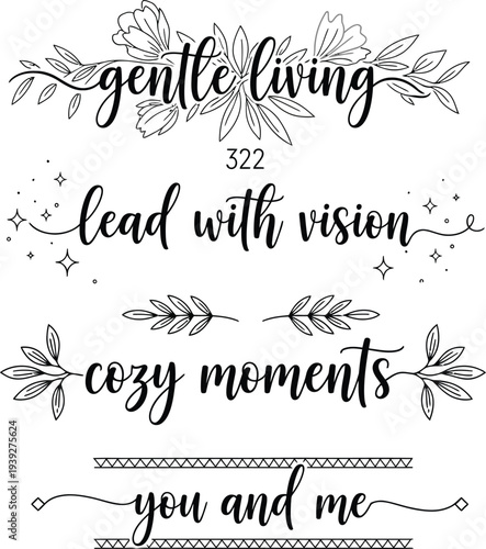 Four handwritten quotes with floral designs on a white background