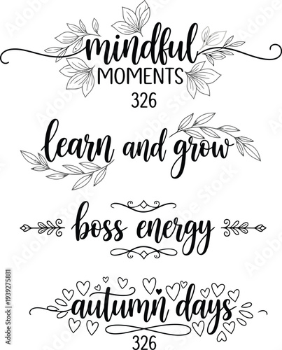 Four decorative quotes on a white background with floral designs and numbers