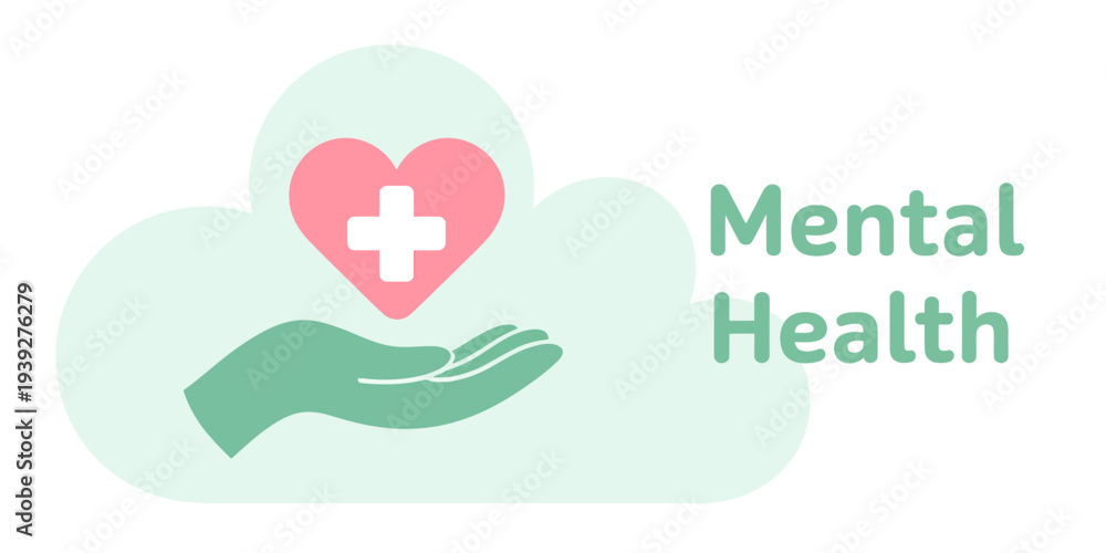 Fototapeta premium Mental health awareness symbol with hand heart and cross on transparent background
