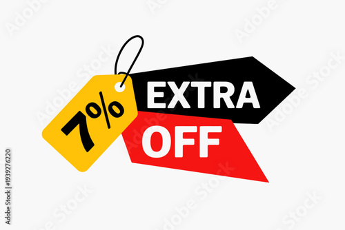 Colorful extra off discount tags with 7 percent off offer on white background