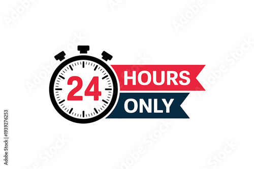 Twenty four hours only stopwatch with red and blue banners