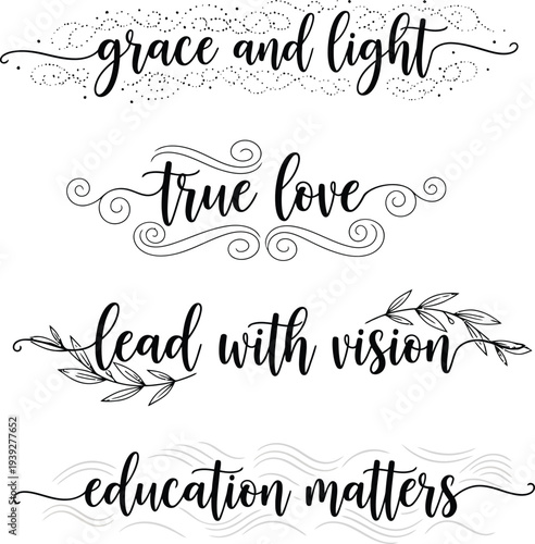 Elegant calligraphy phrases showcasing positive affirmations and inspirational quotes