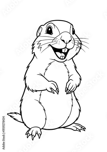 Happy cartoon marmot character design element standing on hind legs with smiling face vector graphic illustration