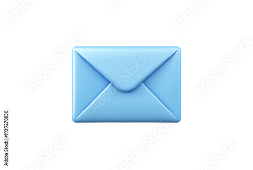 3D Light Blue Envelope Icon on Transparent Background