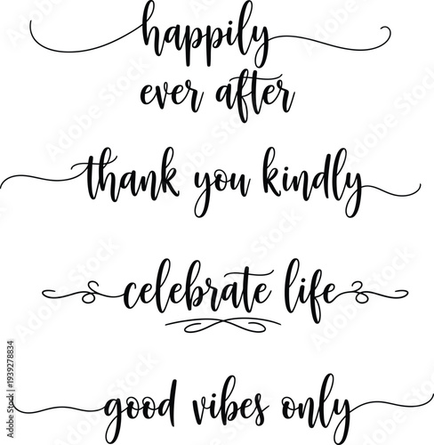 Elegant calligraphy phrases on a white background for various occasions and decorations