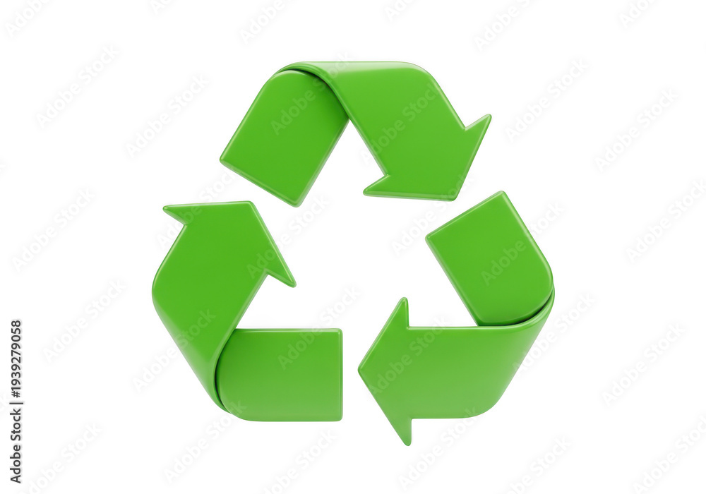 Fototapeta premium 3D green recycling symbol arrows loop cycle eco sustainability icon design isolated on transparent background