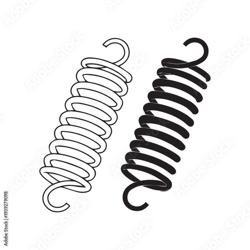 Coil Spring Suspension Shock Absorber Outline and Solid Icon Vector Illustration.