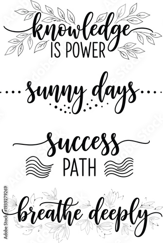 Inspirational quotes with floral and wave designs on a textured background.