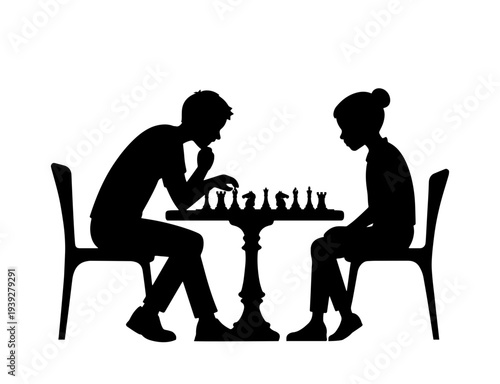Silhouette of Man and Woman Playing Chess Strategy Game
