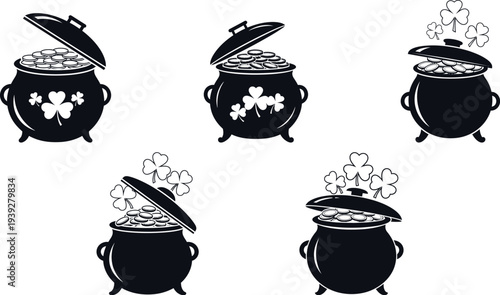 St patrick's day vector bundle black cauldron illustrations for irish holiday decor