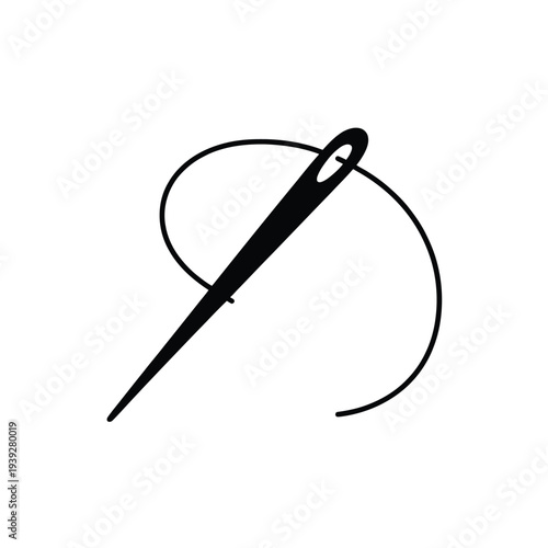 Black sewing needle with thread in a loop