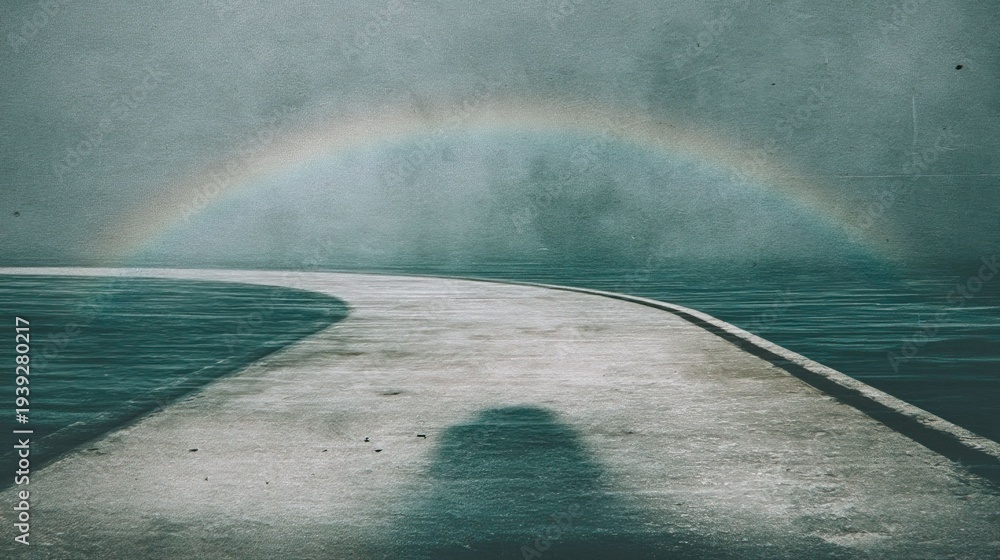 Obraz premium Tranquil nature photography journey through a misty path to a vibrant rainbow landscape
