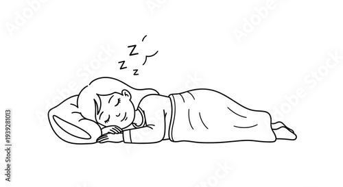 Simple line drawing of a person peacefully sleeping on their side