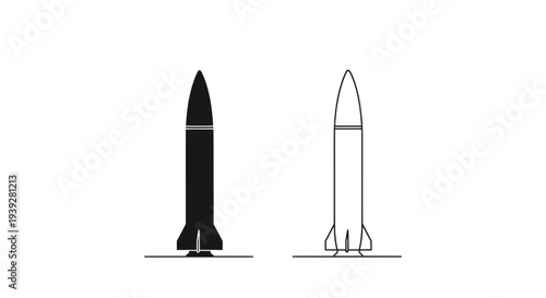 Two rocket illustrations one solid black one outlined in white