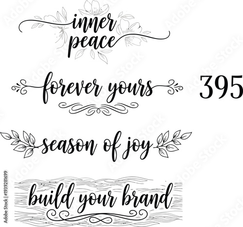 Elegant handwritten calligraphy designs featuring inner peace and season of joy