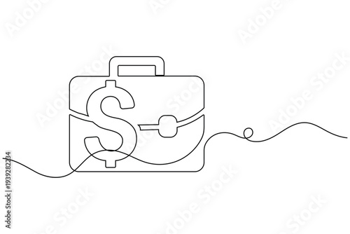 Money briefcase continuous one line drawing of isolated outline vector illustration 