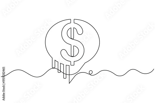 Dollar speech bubble continuous one line drawing of isolated outline vector icon