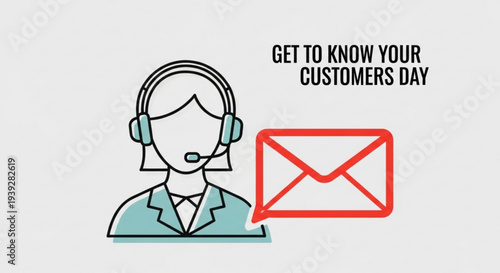 Customer service representative with headset and envelope icon for customer communication and support services