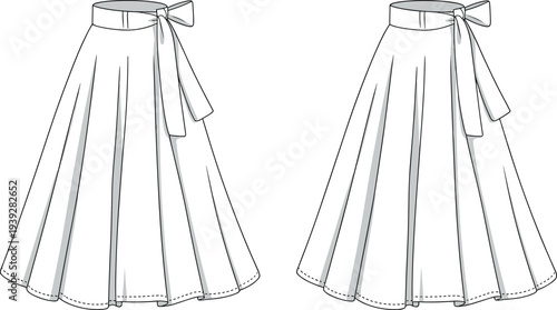 Technical Fashion Flat Sketch Bundle Featuring Women's Underwire Bra, Strapless Evening Gown, Tiered Wrap Skirt, Fringed Pencil Skirt, Athletic Shorts, and Apron Tunic Design Templates