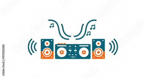 Dj equipment with speakers and mixer vibrant music setup for parties and events colorful sound system illustration