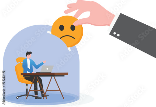 Businessman in Glass Bubble with Sad Emoji