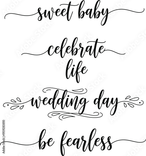 Elegant calligraphy phrases on a white background for various occasions