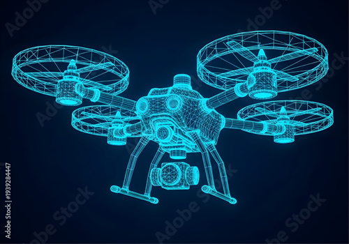 Futuristic 3D UAV drone model for digital twin visualization
