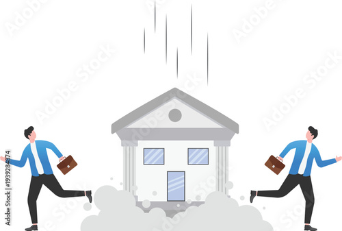 Professionals Escaping Falling Bank Building