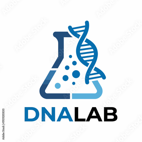 This image showcases a sleek DNA lab logo, emphasizing scientific innovation in genetics with a stylized beaker and DNA helix design, perfect for labs or biotech companies.