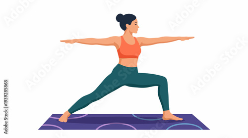 An illustration of a woman performing a yoga pose on a mat, showcasing grace and composure, representing tranquility and a balanced lifestyle.