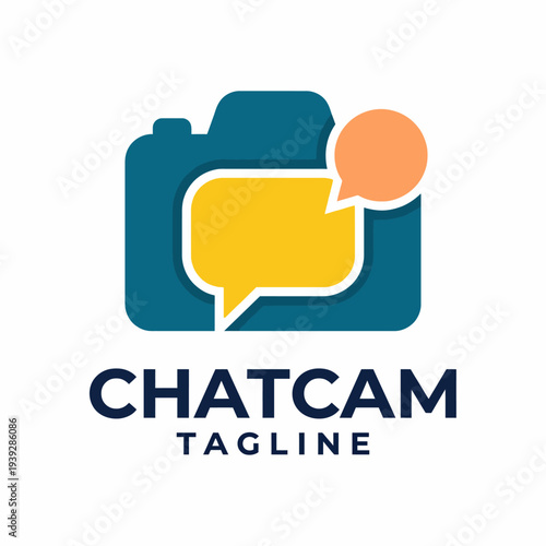 This logo design incorporates a camera with a conversation bubble, representing the intersection of photography and communication, ideal for social media or chat-related platforms.