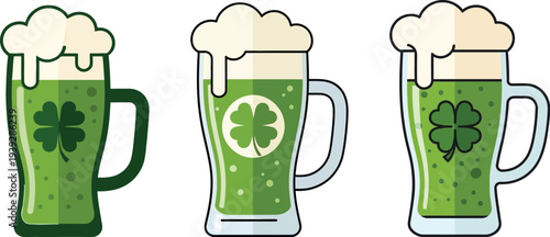 St patrick's day vector bundle green beer mugs with shamrocks and lime