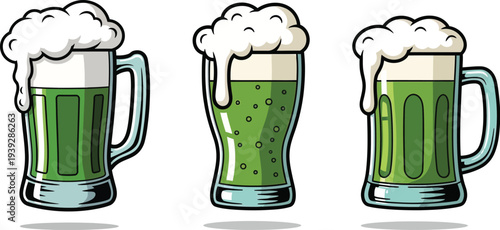 St patrick's day vector bundle green beer mugs illustration