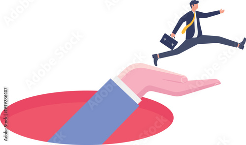 Giant Hand Saving Professional from Falling