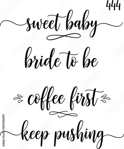 A collection of four handwritten phrases on a white background