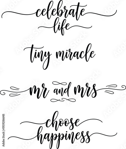 Elegant calligraphy phrases on a white background for various occasions