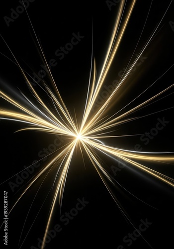 Brilliant golden light streaks radiate outwards from a central point against a dark backdrop