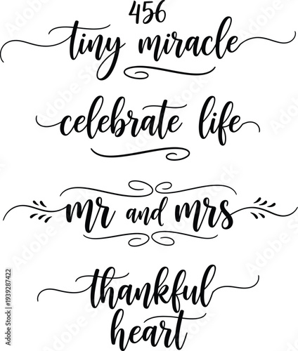 Elegant calligraphy phrases on a white background for various occasions