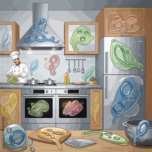 Chef Creating Deformed Kitchen Utensils