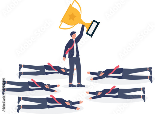 Winner Standing over Defeated Competitors