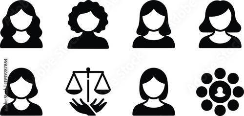 Lawyer Women Silhouettes with Justice Scale Icon