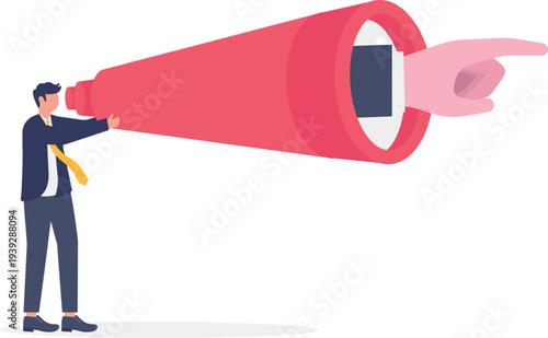 Hand Pointing Megaphone at Stressed Businessman