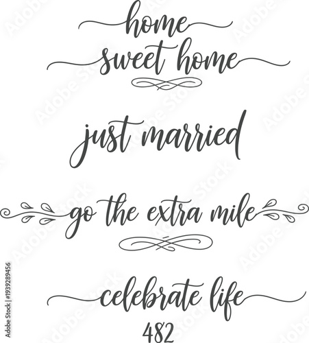Elegant calligraphy phrases on a white background for various occasions and celebrations