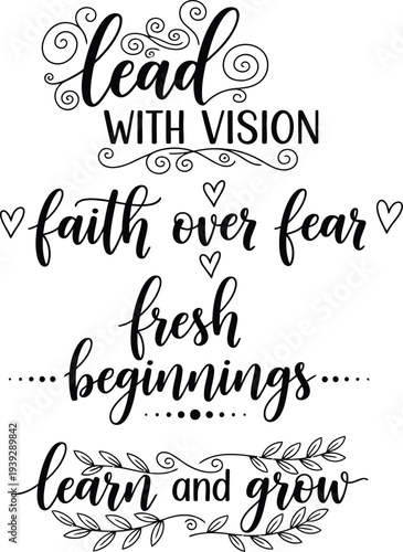 Inspirational quotes in elegant handwriting with decorative elements