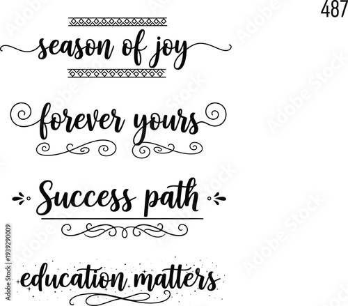 Four black and white calligraphy phrases on a white background